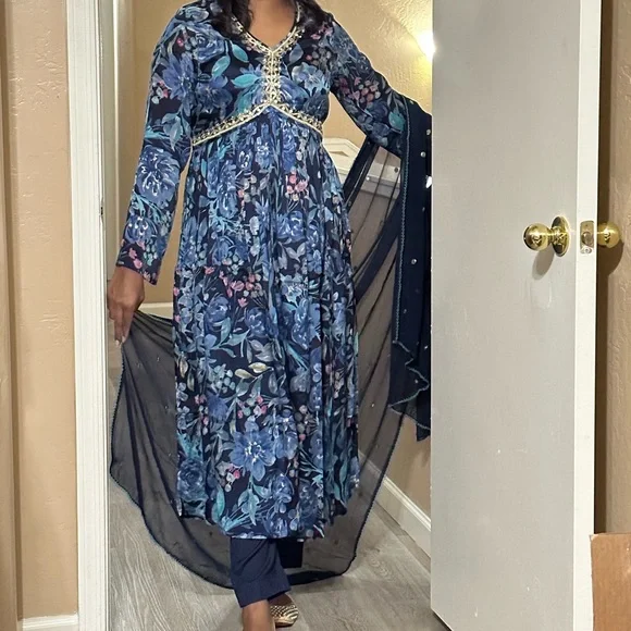 white christmas dresses Sky Blue elegant Alia cut Long Gown – Indi Ethnics main image 0